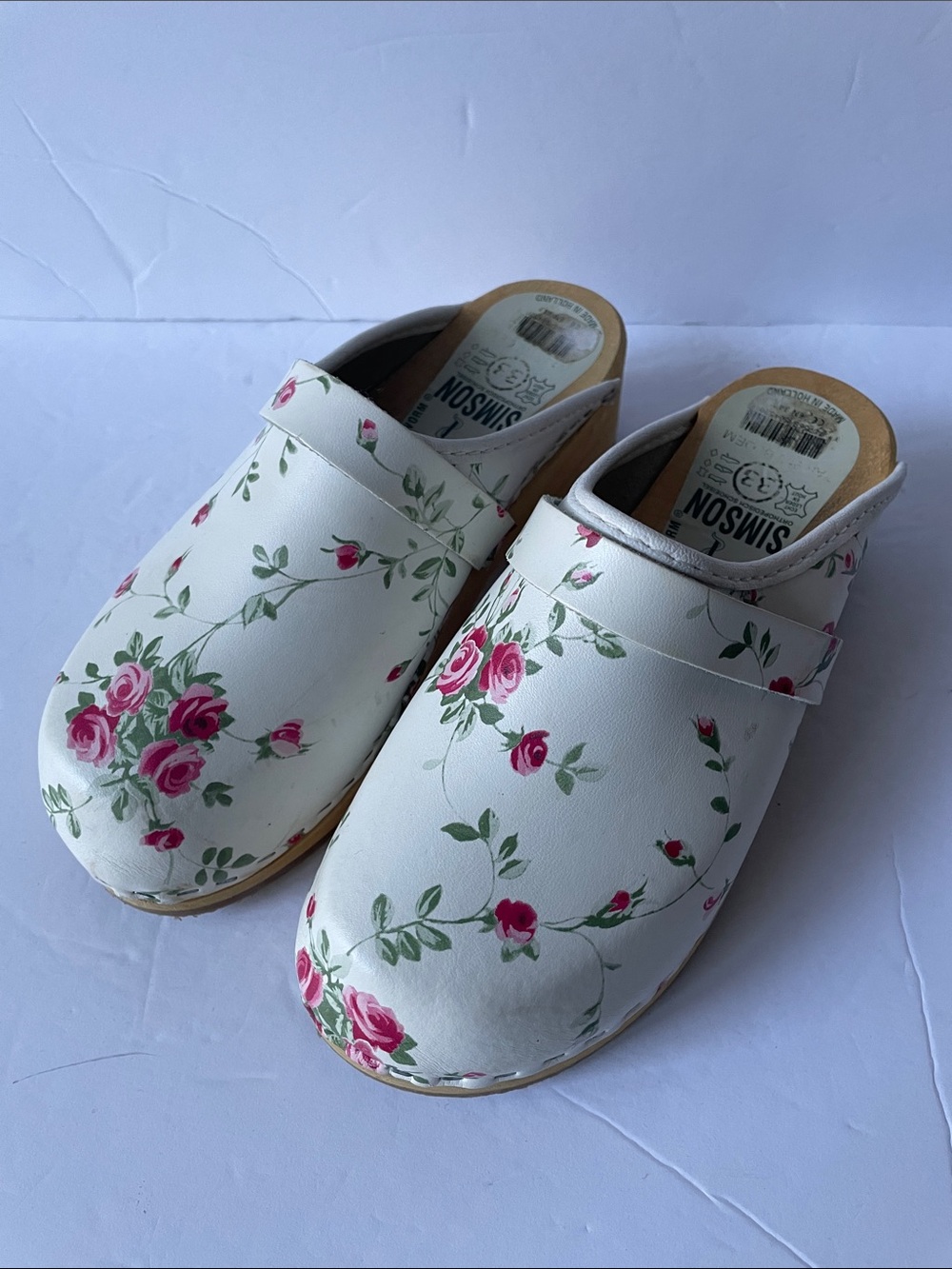 Simson Girl’s Orthopedic Dutch White & Pink Floral Print Clog Mules Size 33